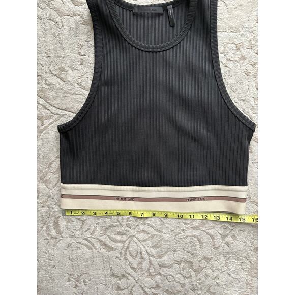 Helmut Lang Women's Rib Crop Tank Black Beige Trim Women’s XL - Picture 10 of 10